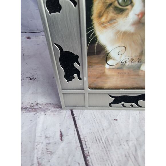 Cat Picture Frame Pewter Carr Black Velour Cutout Edge 3.5” x 5” Photo Vintage - Picture 3 of 9